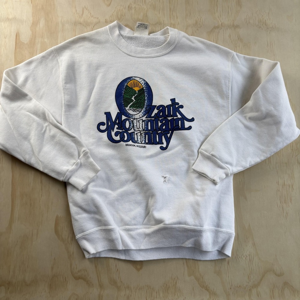 Vintage J.E. Morgan Sweatshirt Mens Small White Ozark Mountain Country USA